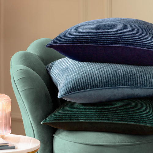 Striped Blue Cushions - Garda Corduroy Piped Cushion Cover Petrol furn.