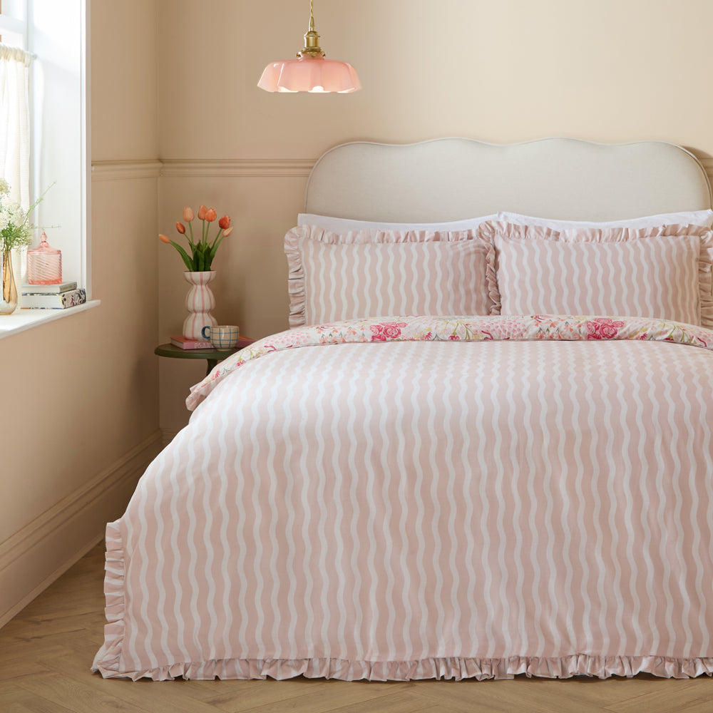 Gardenia Reversible Ruffle Duvet Cover Set Pink Pebble