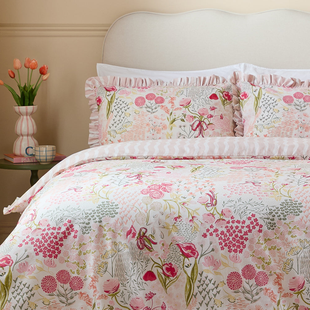 Gardenia Reversible Ruffle Duvet Cover Set Pink Pebble