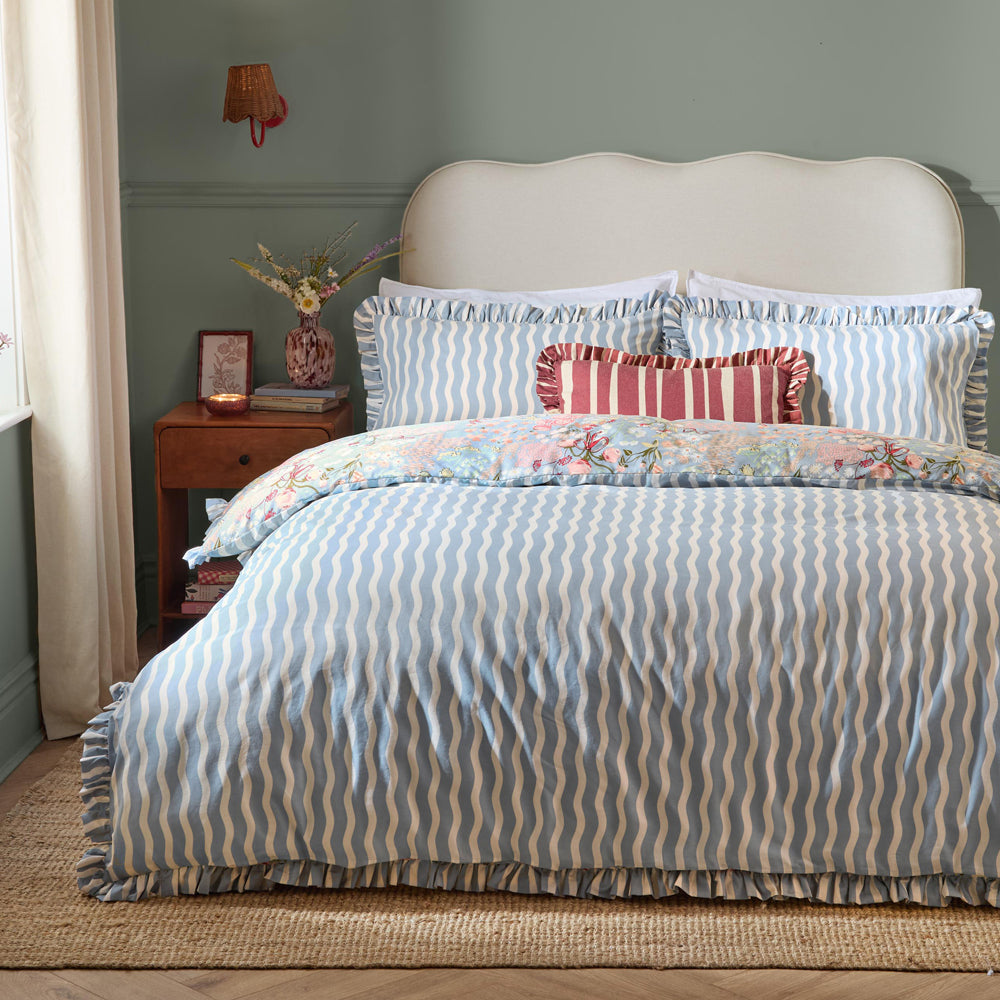 Gardenia Reversible Ruffle Duvet Cover Set Seaspray