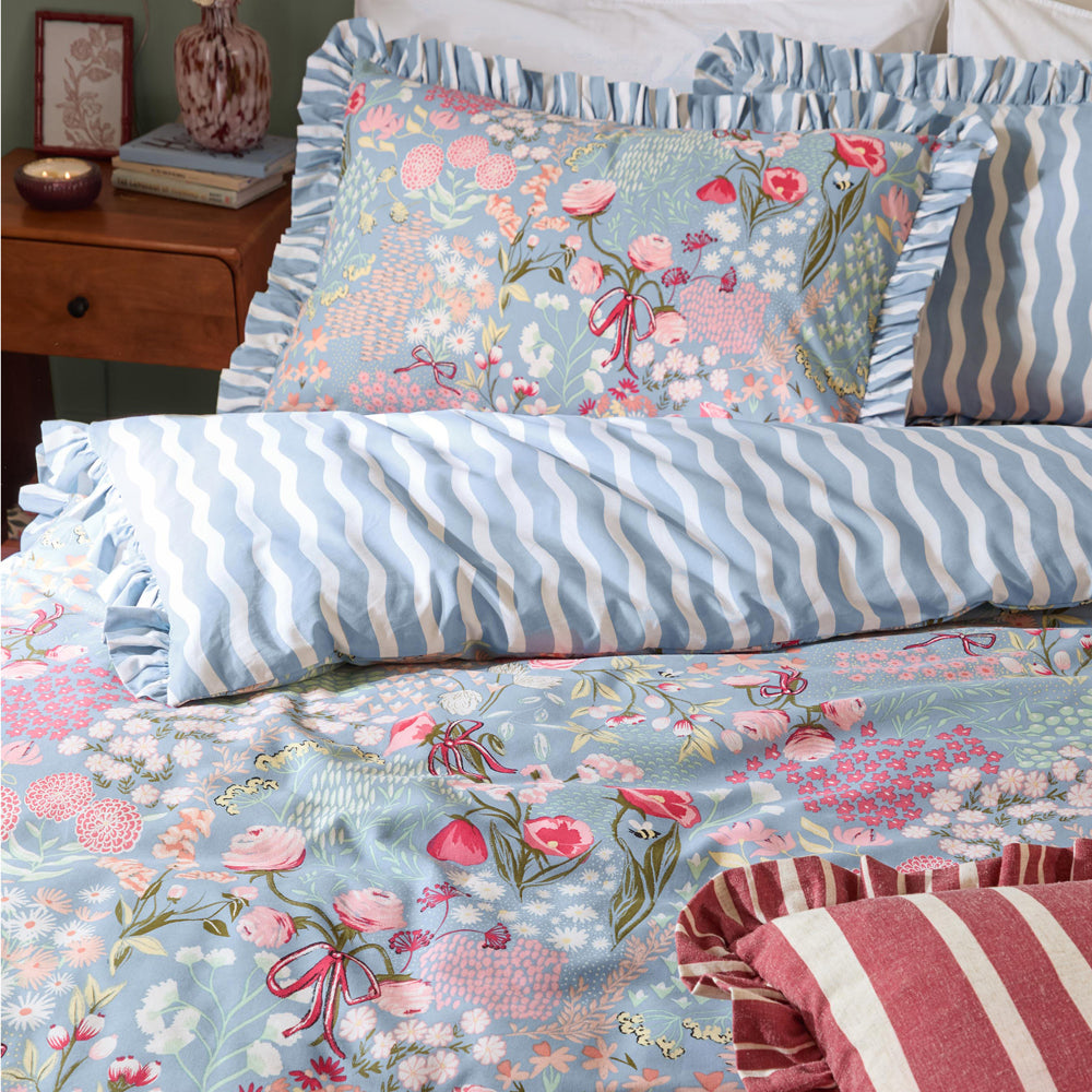 Gardenia Reversible Ruffle Duvet Cover Set Seaspray