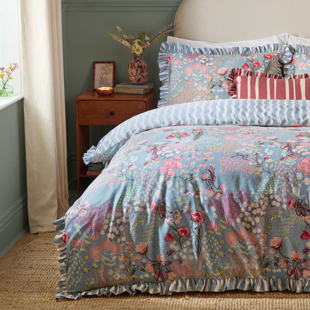 Gardenia Reversible Ruffle Duvet Cover Set Seaspray