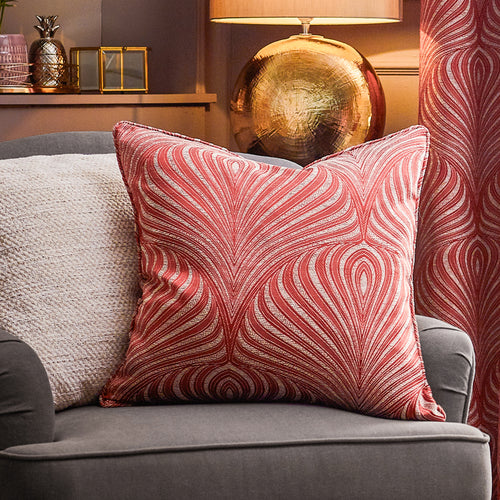 Geometric Red Cushions - Gatsby Jacquard Piped Cushion Cover Terracotta Paoletti