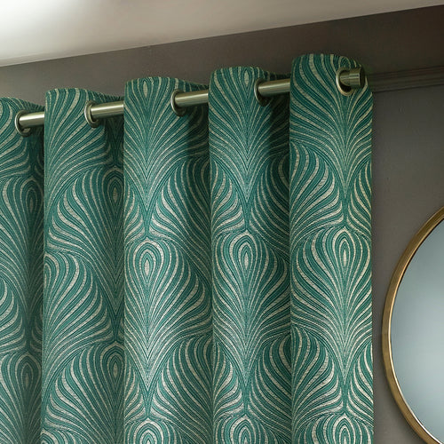 Geometric Green Curtains - Gatsby Jacquard Eyelet Curtains Emerald Paoletti