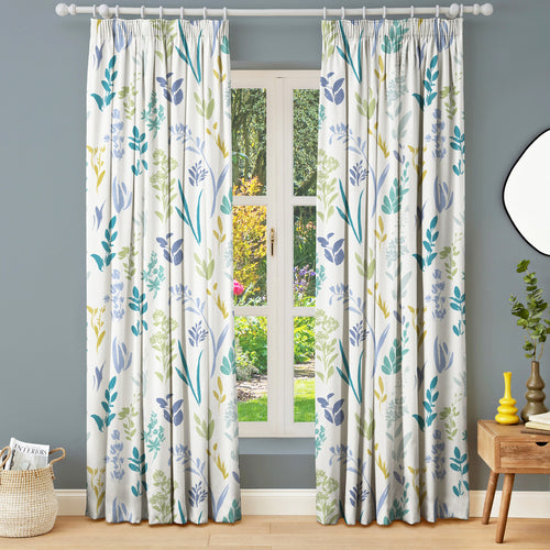 Floral Blue M2M - Garden Fresh Morning Blue Made to Measure Curtains Evans Lichfield