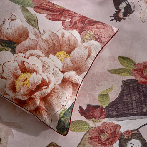 Floral Pink Bedding - Geisha 100% Cotton Pillowcase Pair Blush Paoletti