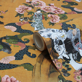 Paoletti Geisha Floral Wallpaper in Ochre