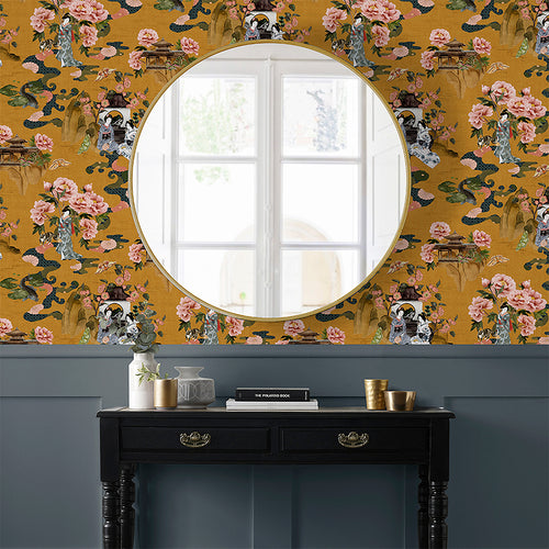 Global Yellow Wallpaper - Geisha Floral Wallpaper Ochre Paoletti