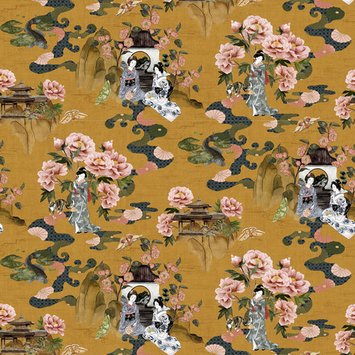 Global Yellow Wallpaper - Geisha Floral Wallpaper Ochre Paoletti