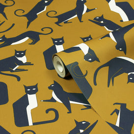 furn. Geo Cat Wallpaper Sample in Mustard