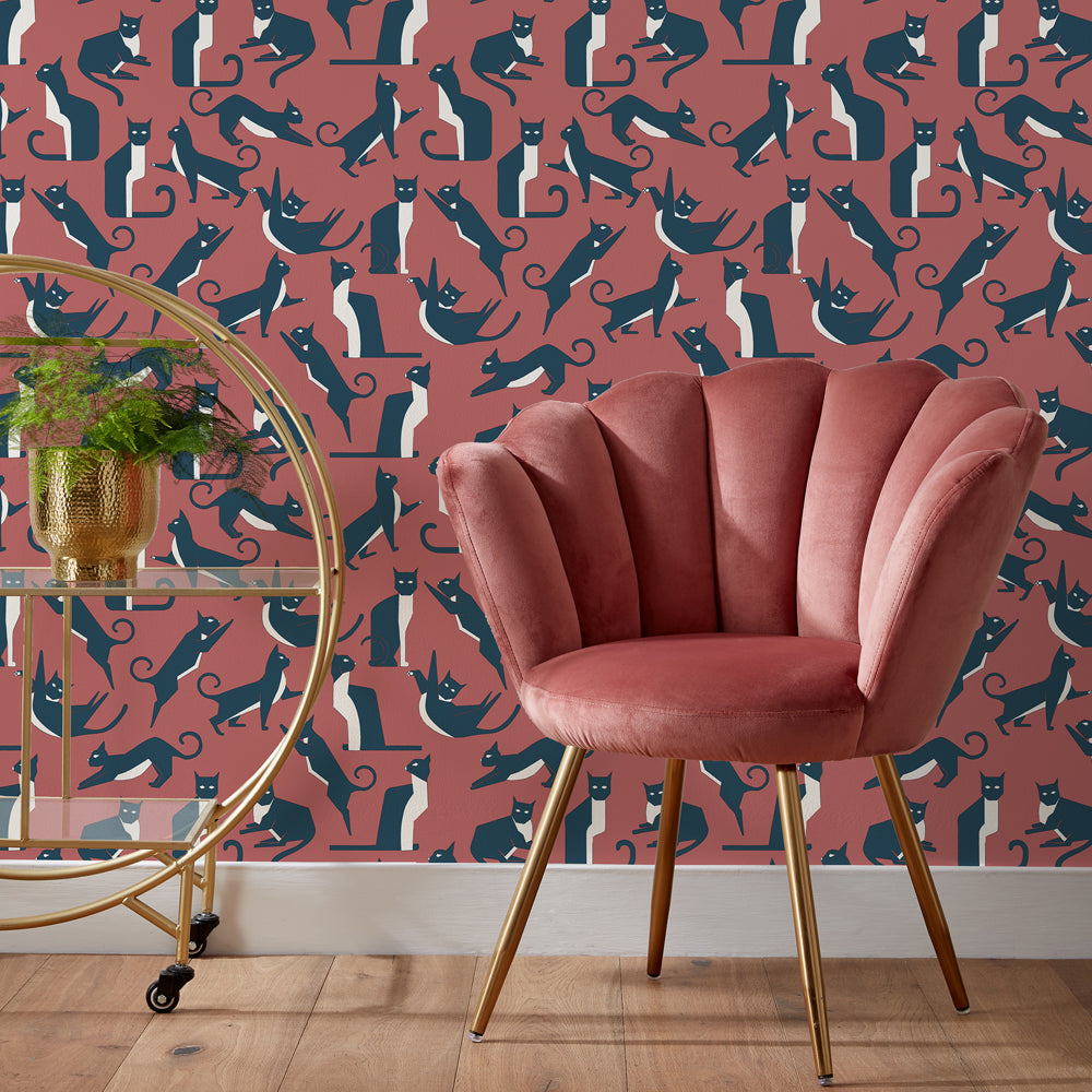 Geo Cat Wallpaper Sample Pink