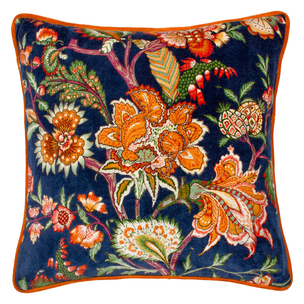 Georgia Printed Velvet Cushion Royal Blue
