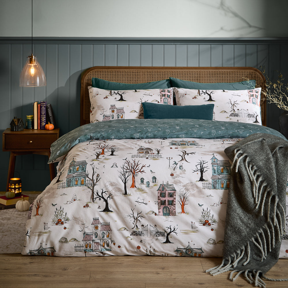 Woodland Blue Bedding - Ghost Town Reversible Halloween Duvet Cover Set Dusk Furn