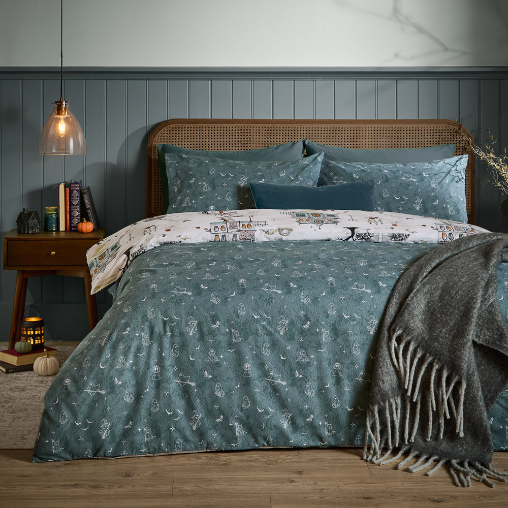 Ghost Town Reversible Halloween Duvet Cover Set Dusk