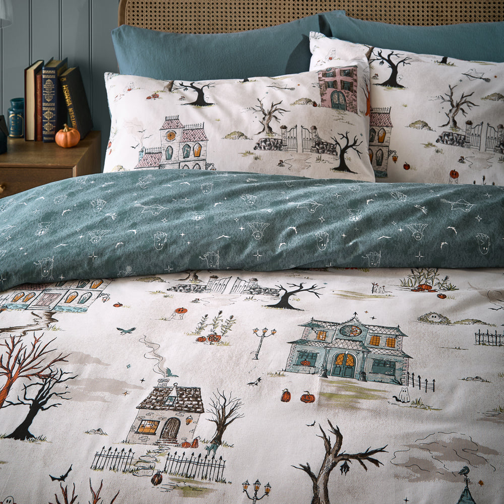 Ghost Town Reversible Halloween Duvet Cover Set Dusk