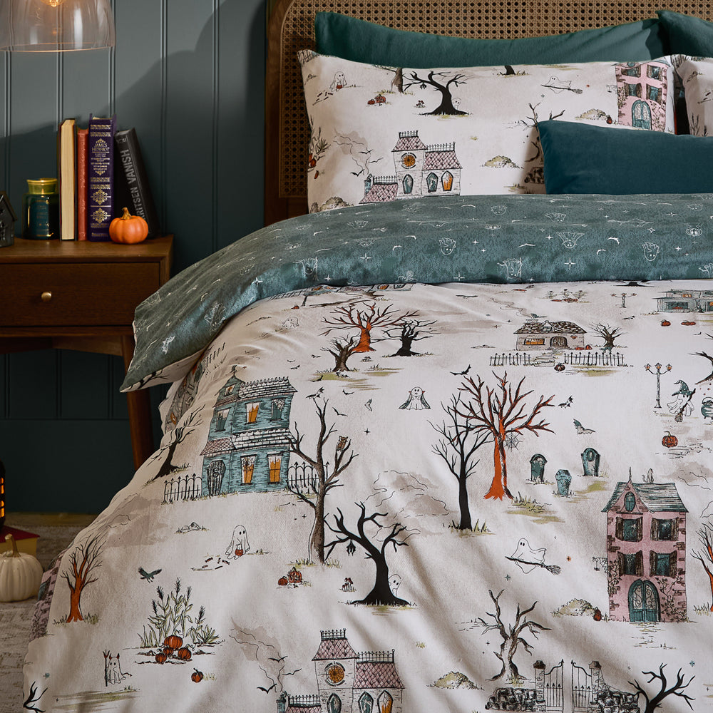 Ghost Town Reversible Halloween Duvet Cover Set Dusk