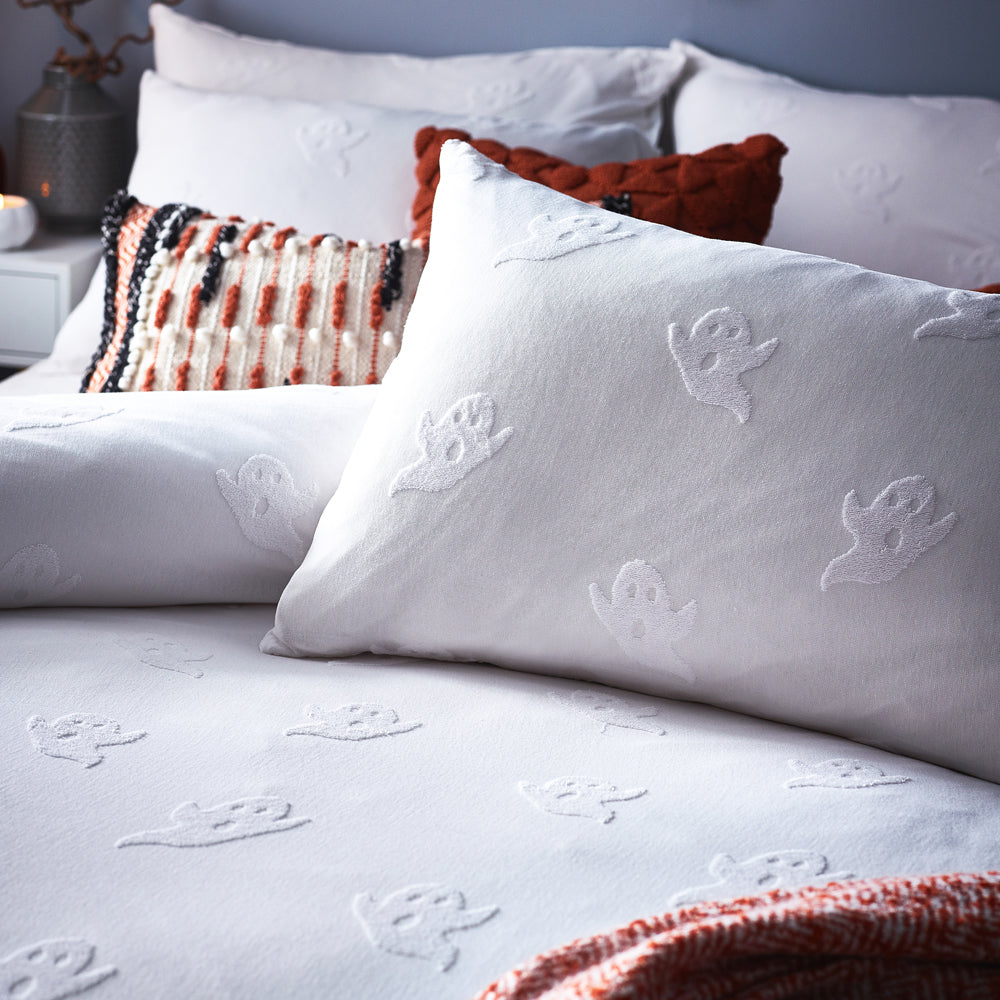 Ghost Tufted Halloween 100% Cotton Duvet Cover Set White
