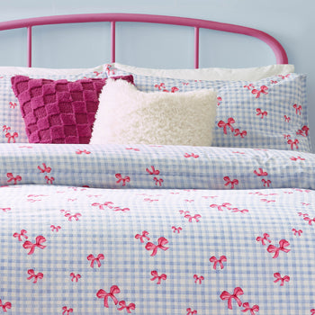 Gingham Bows Printed Duvet Cover Set Blue