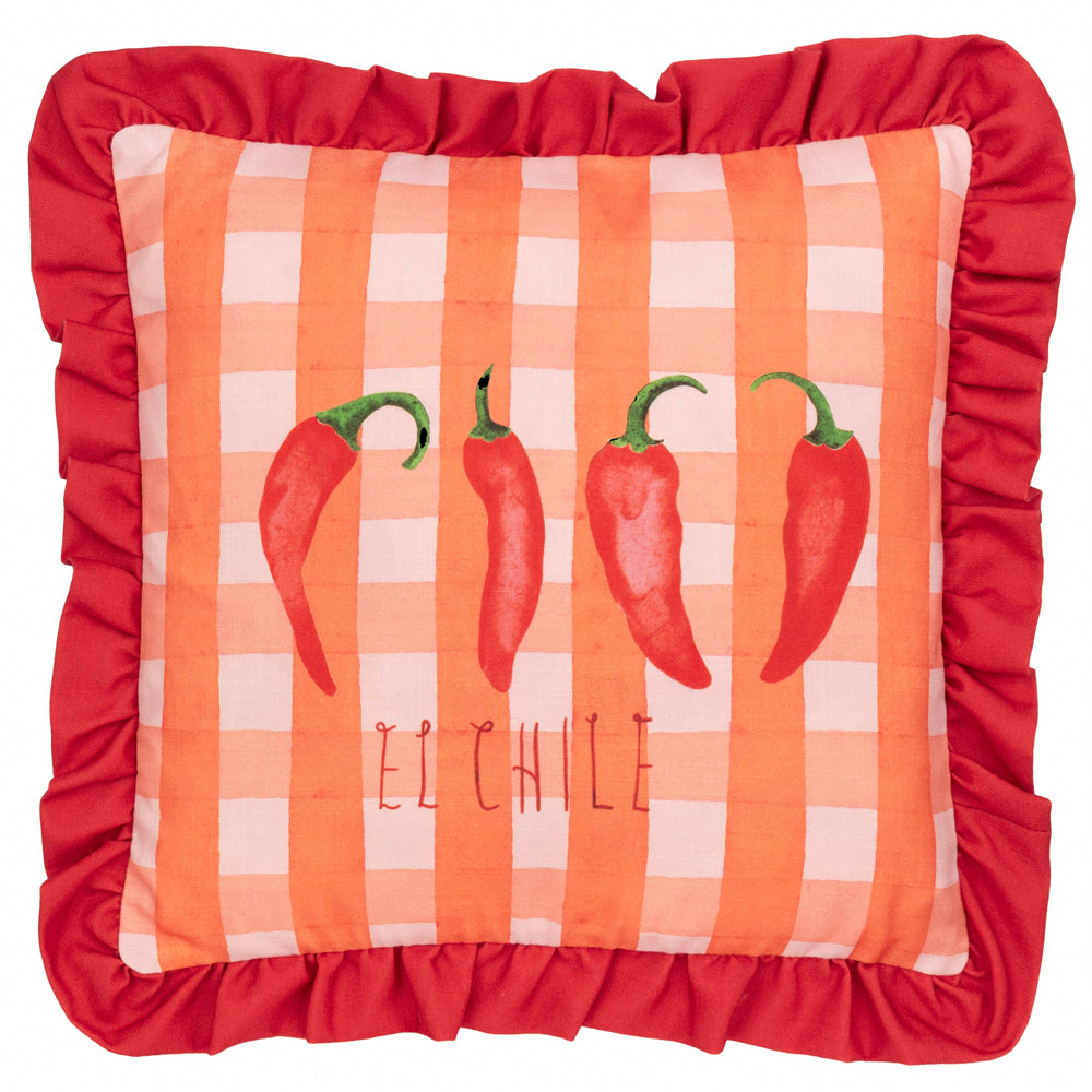 Gingham Chilli Printed Ruffle Cushion Red