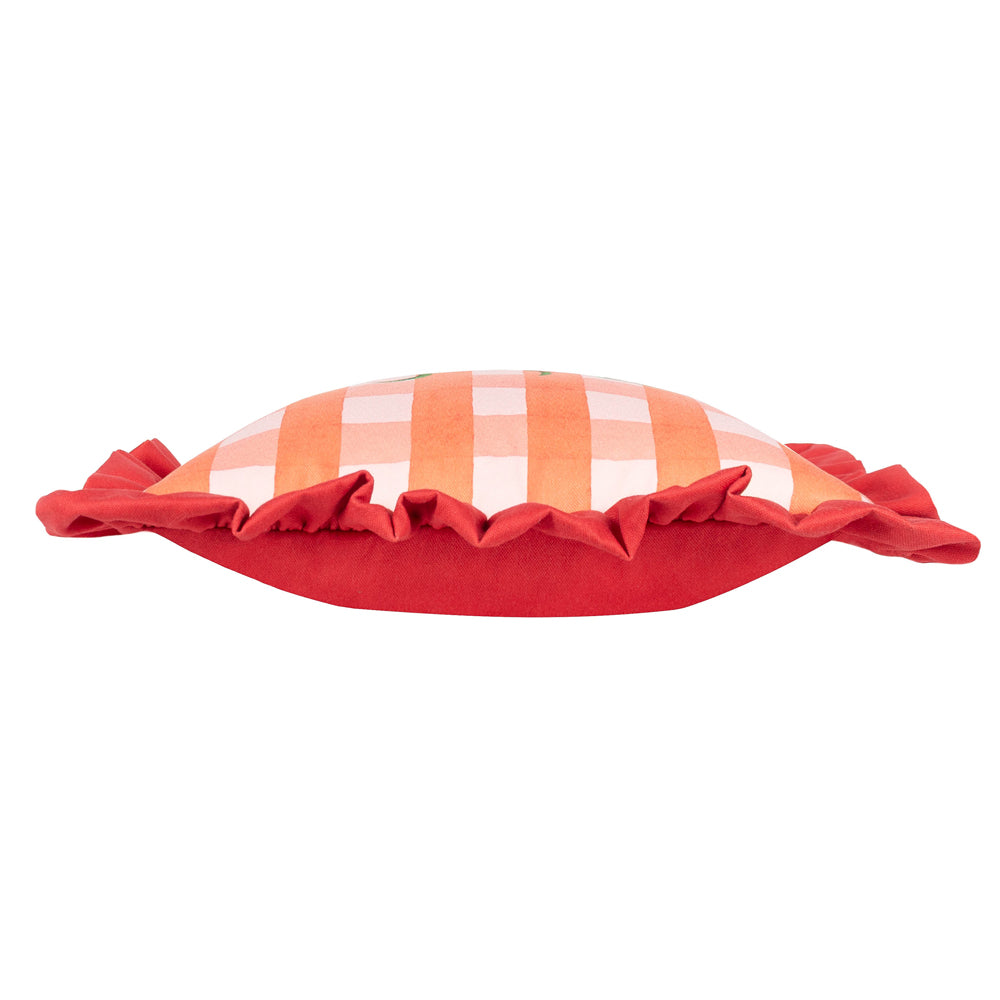 Gingham Chilli Printed Ruffle Cushion Red