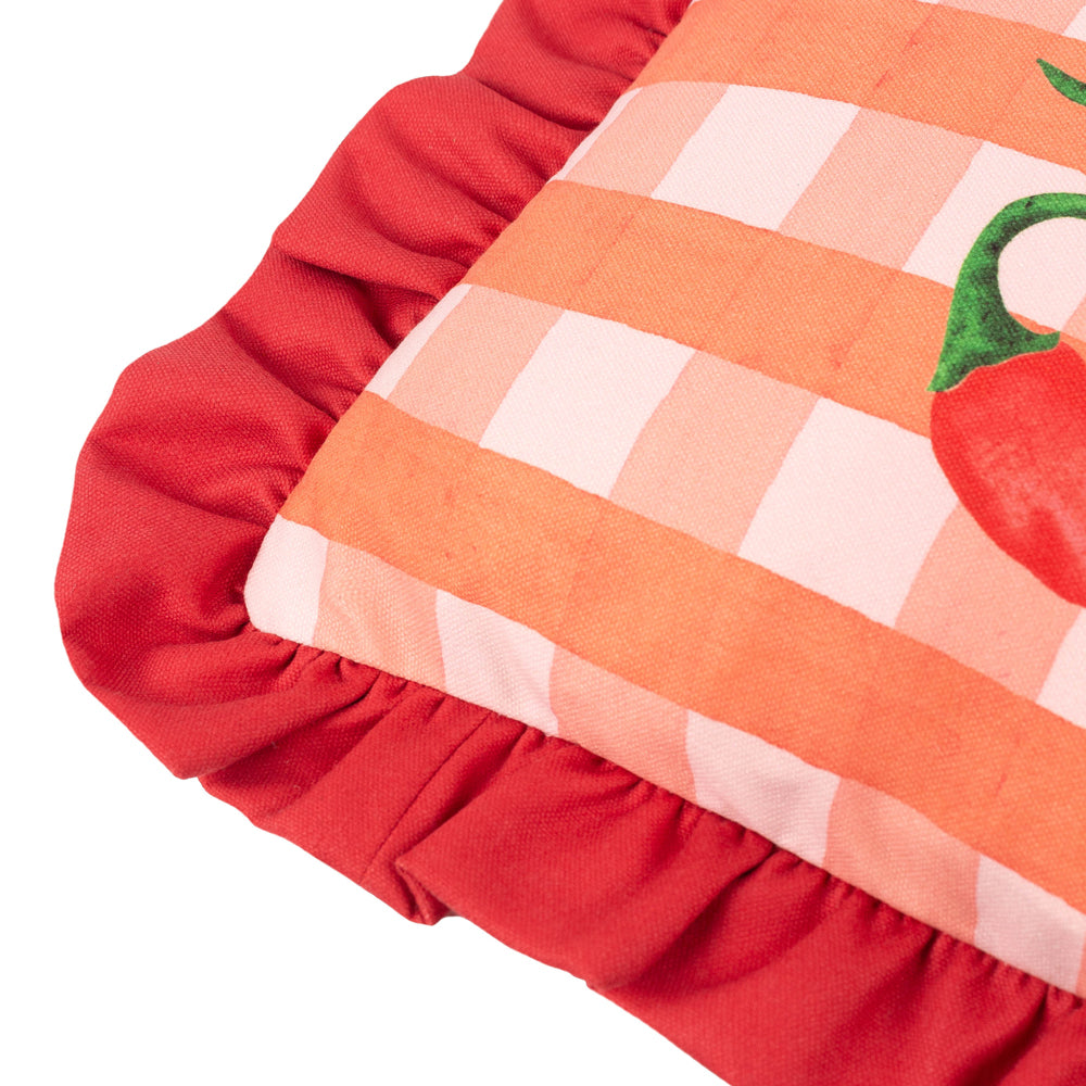 Gingham Chilli Printed Ruffle Cushion Red