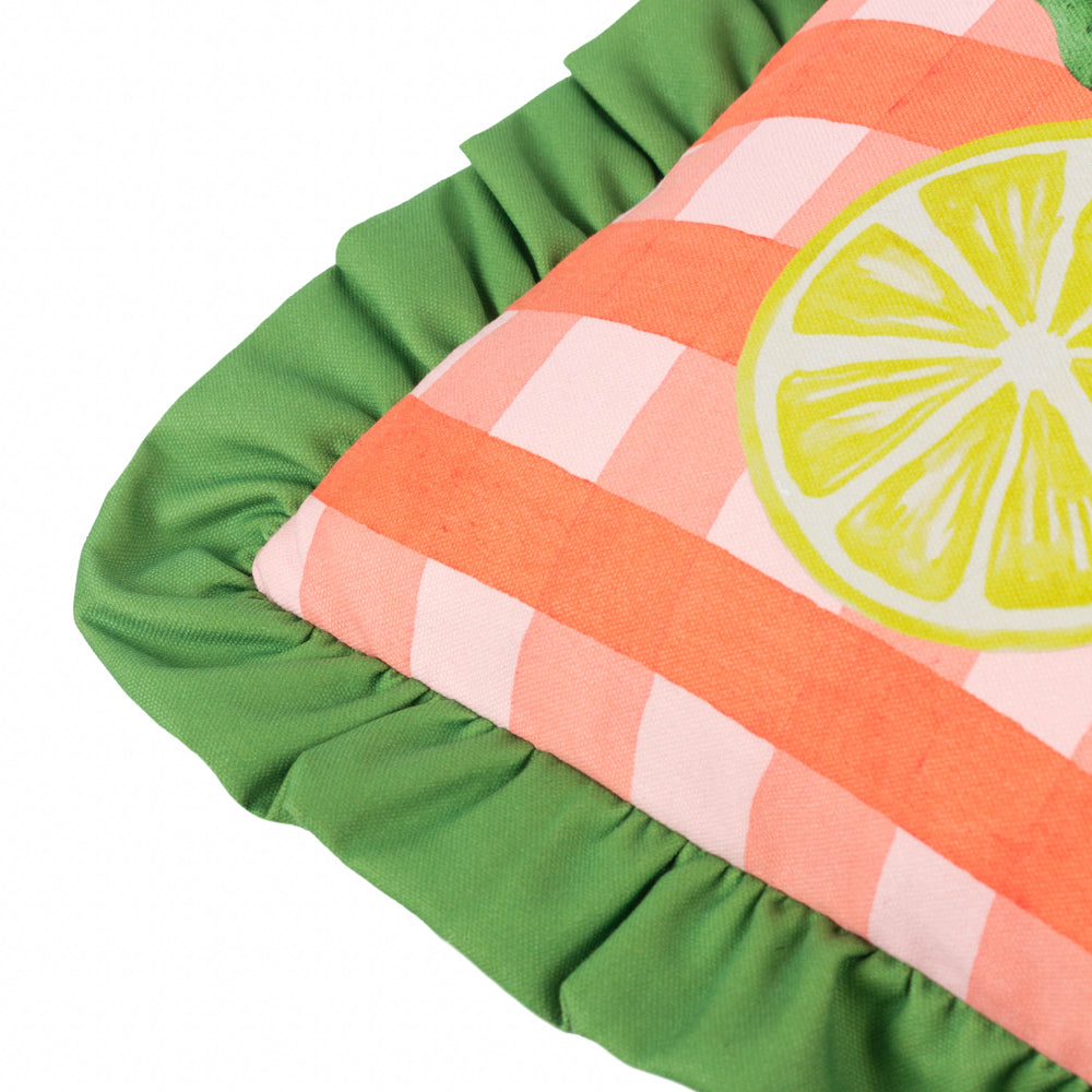 Gingham Citron Printed Ruffle Cushion Multicolour
