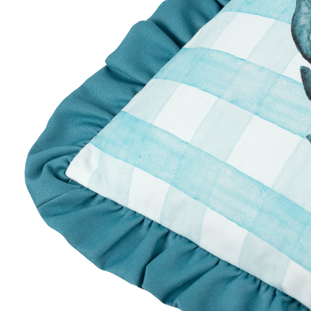 Gingham Crab Printed Ruffle Cushion Blue