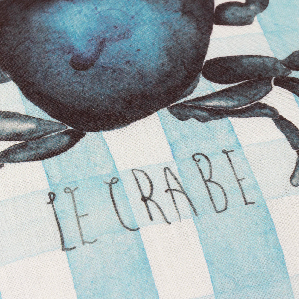 Gingham Crab Printed Ruffle Cushion Blue