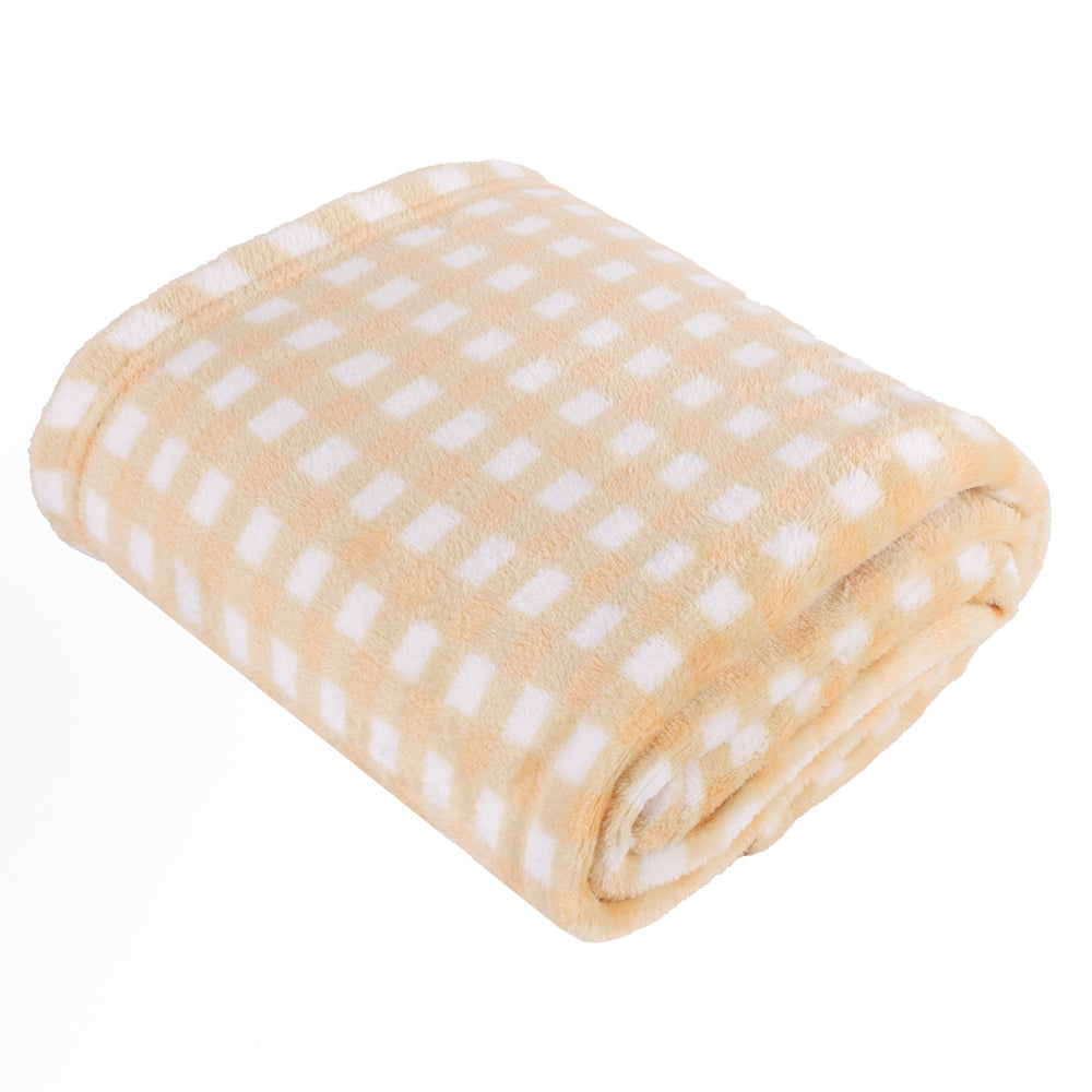 Gingham Printed Fleece Throw Yellow