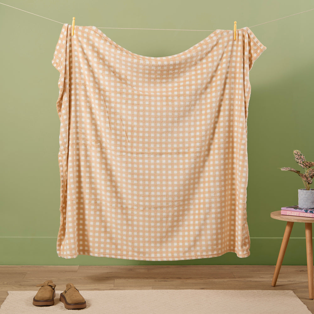 Check Yellow Throws - Gingham Printed Fleece Throw Yellow Furn