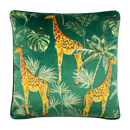 Jungle Green Cushions - Giraffe Palm Velvet Cushion Cover Green Paoletti