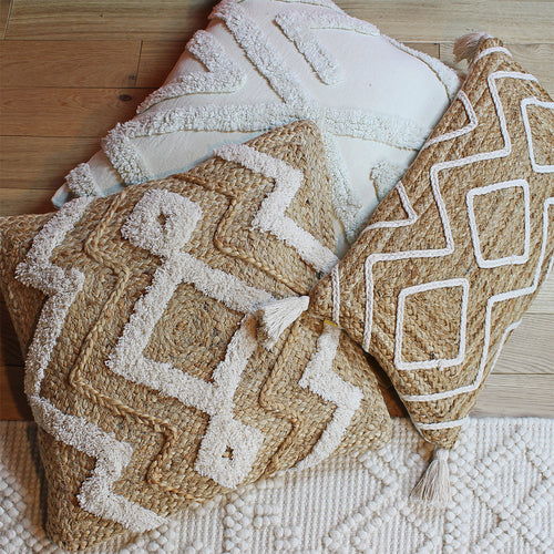 Geometric Beige Cushions - Godi Braided Jute Cushion Cover Natural furn.