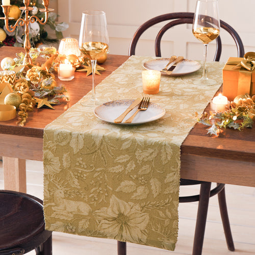 Animal Gold Accessories - Gold Stag Christmas Festive Table Runner Gold Paoletti