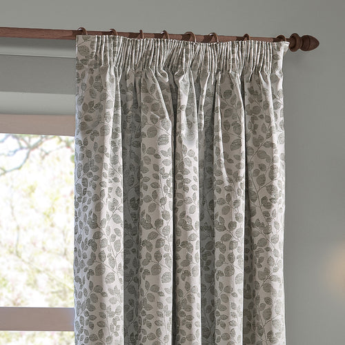 Grace Leaf Jacquard Fully Lined Pencil Pleat Curtains Mist Grey
