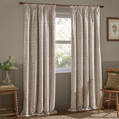 Grace Leaf Jacquard Fully Lined Pencil Pleat Curtains Natural