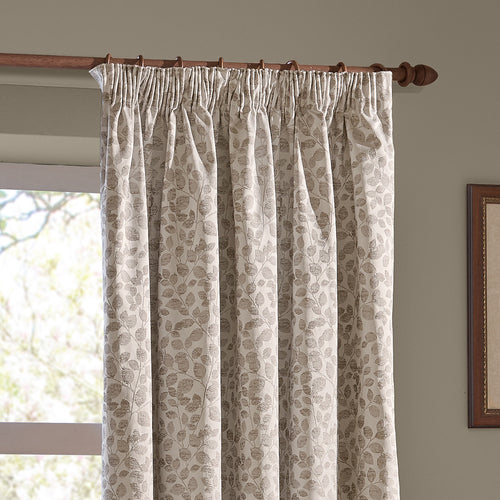 Grace Leaf Jacquard Fully Lined Pencil Pleat Curtains Natural