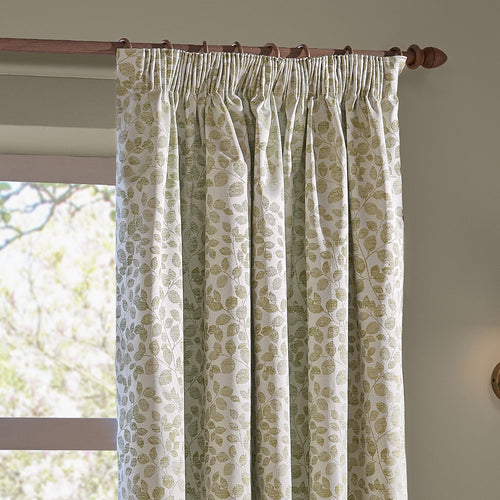 Grace Leaf Jacquard Fully Lined Pencil Pleat Curtains Sage