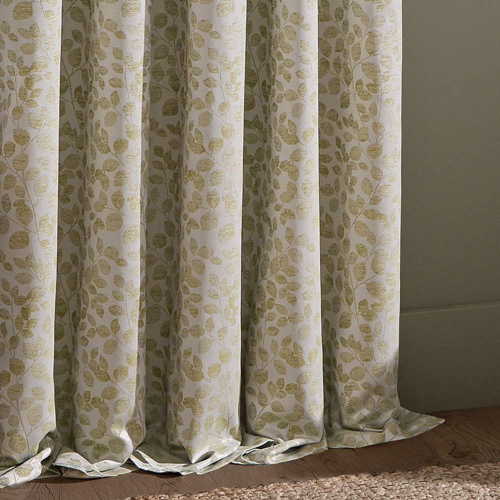 Grace Leaf Jacquard Fully Lined Pencil Pleat Curtains Sage