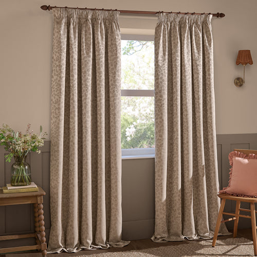 Grace Leaf Jacquard Fully Lined Pencil Pleat Curtains Taupe