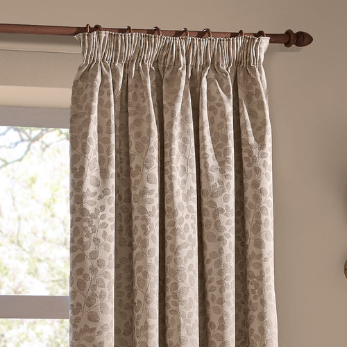 Grace Leaf Jacquard Fully Lined Pencil Pleat Curtains Taupe