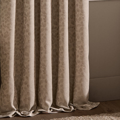 Grace Leaf Jacquard Fully Lined Pencil Pleat Curtains Taupe