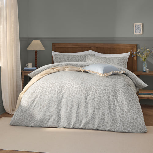 Floral Grey Bedding - Grace Leaf Jacquard Satin Duvet Cover Set Mist Grey Wylder