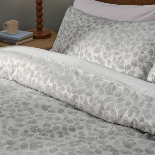 Grace Leaf Jacquard Satin Duvet Cover Set Mist Grey