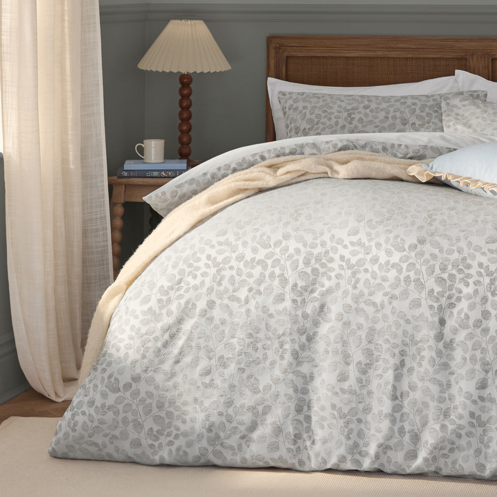 Grace Leaf Jacquard Satin Duvet Cover Set Mist Grey