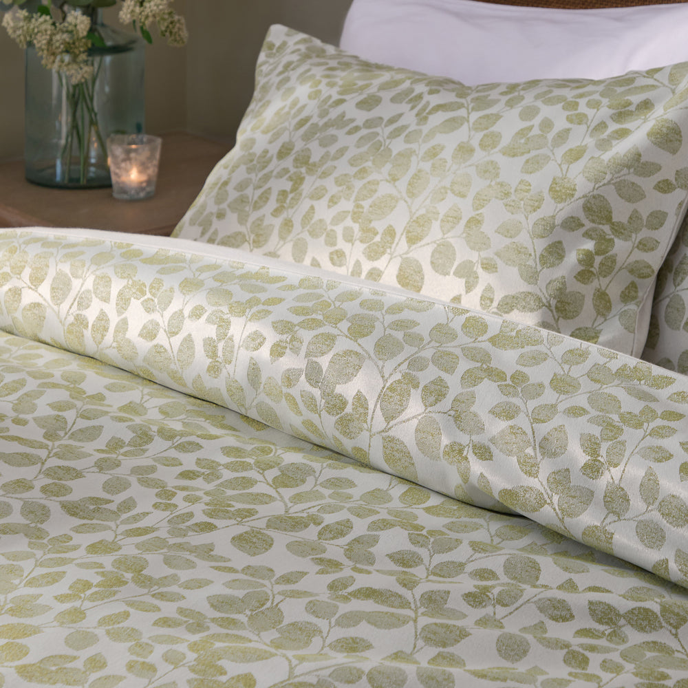 Grace Leaf Jacquard Satin Duvet Cover Set Sage