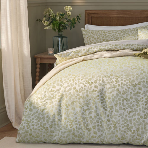 Grace Leaf Jacquard Satin Duvet Cover Set Sage