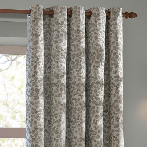 Grace Leaf Jacquard Fully Lined Eyelet Curtains Mist Grey