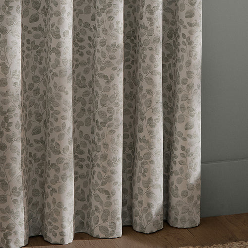 Grace Leaf Jacquard Fully Lined Eyelet Curtains Mist Grey