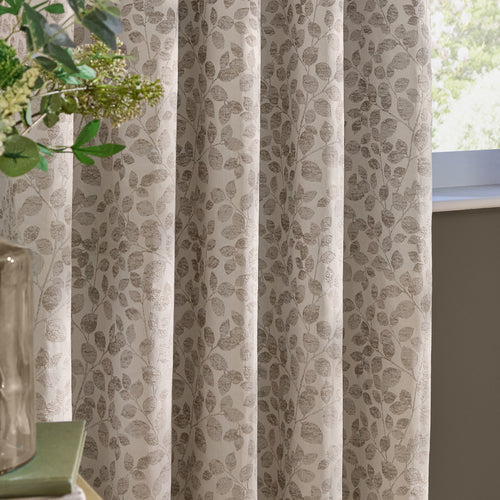 Grace Leaf Jacquard Fully Lined Eyelet Curtains Natural