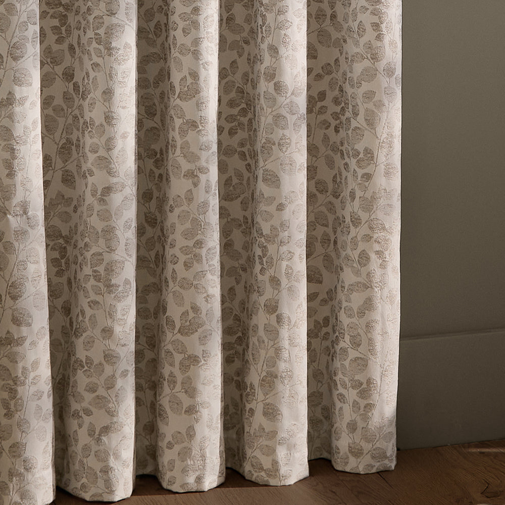 Grace Leaf Jacquard Fully Lined Eyelet Curtains Natural